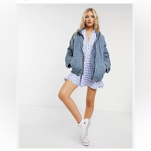 FREE PEOPLE Jacket womens DOLMAN QUILTED DENIM JACKET medium - Picture 1 of 13
